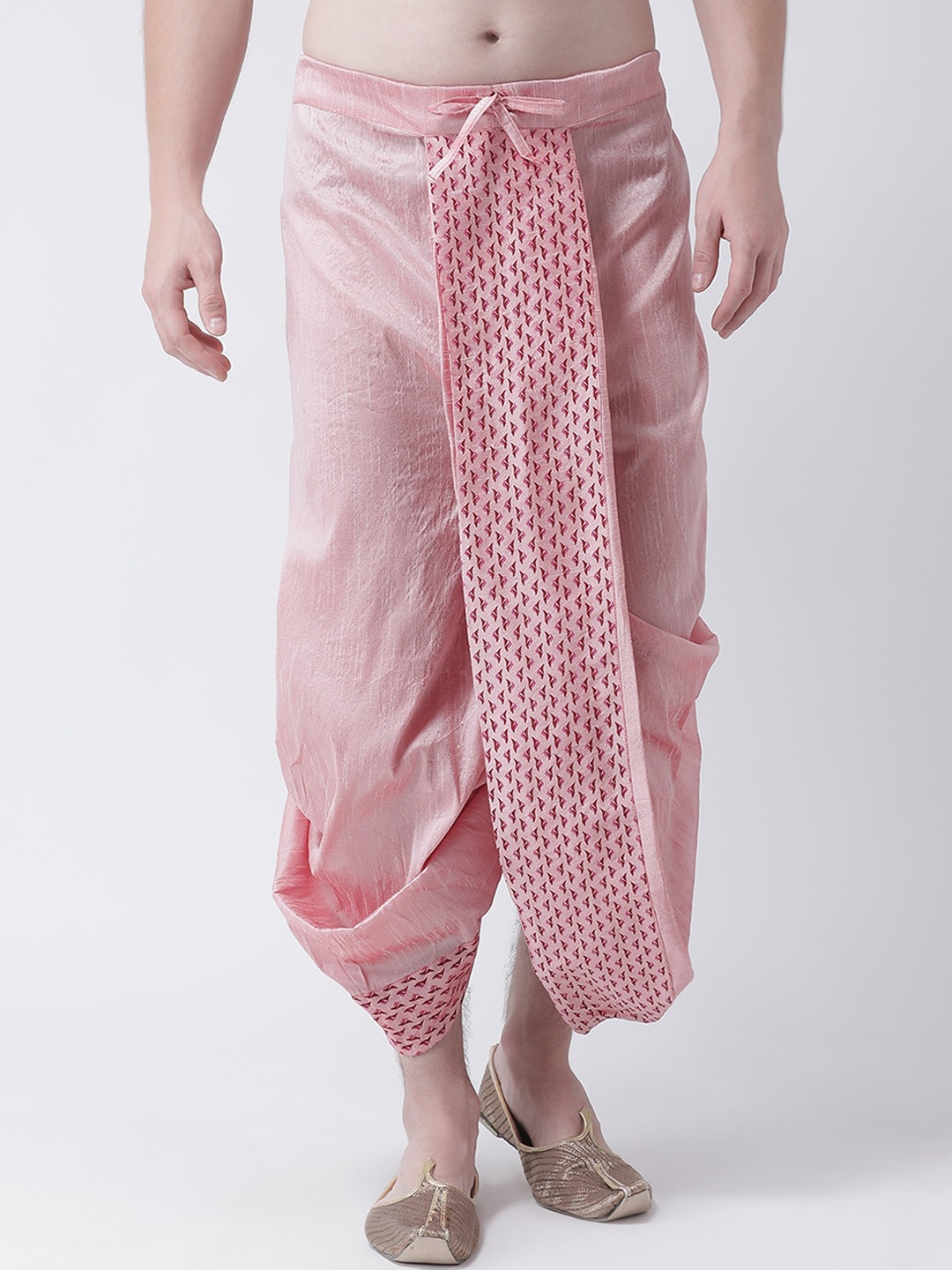 

DEYANN Men Pink & Red Printed Dupion Silk Dhoti
