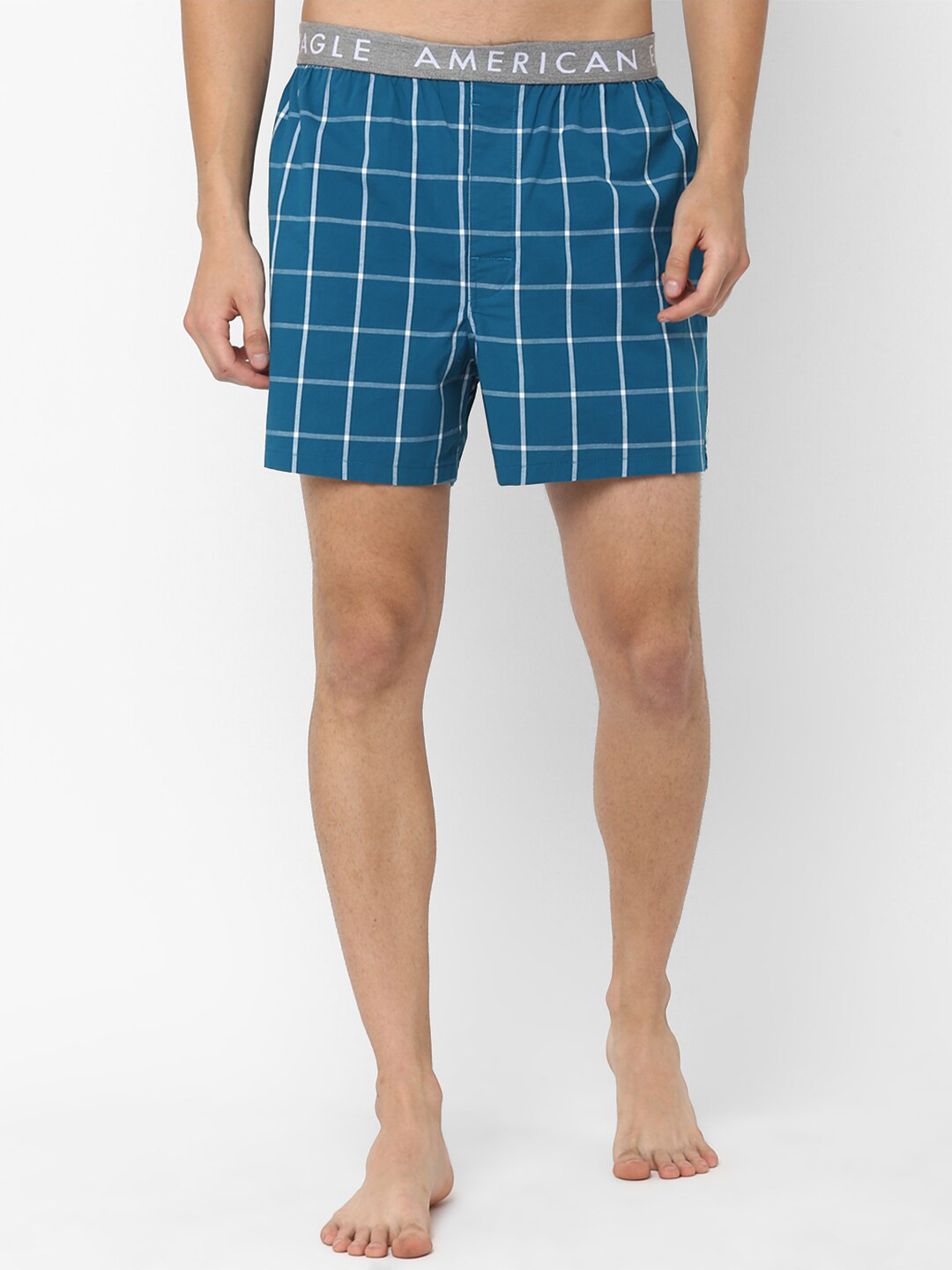 

AMERICAN EAGLE OUTFITTERS Men Blue & White Checked Boxers WEE0231069395