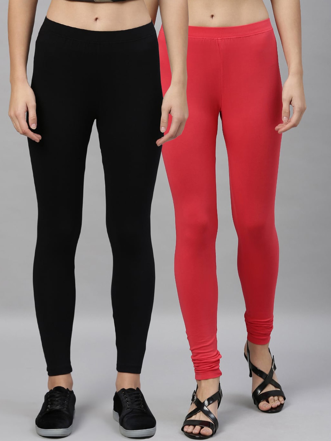 

Kryptic Women Pack of 2 Solid Ankle-Length Leggings, Black