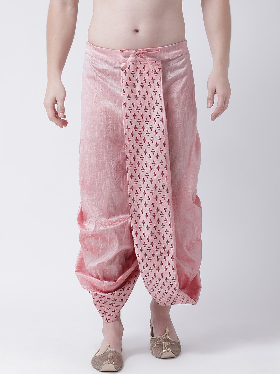 

DEYANN Men Pink & Red Printed Dupion Silk Dhoti Pants