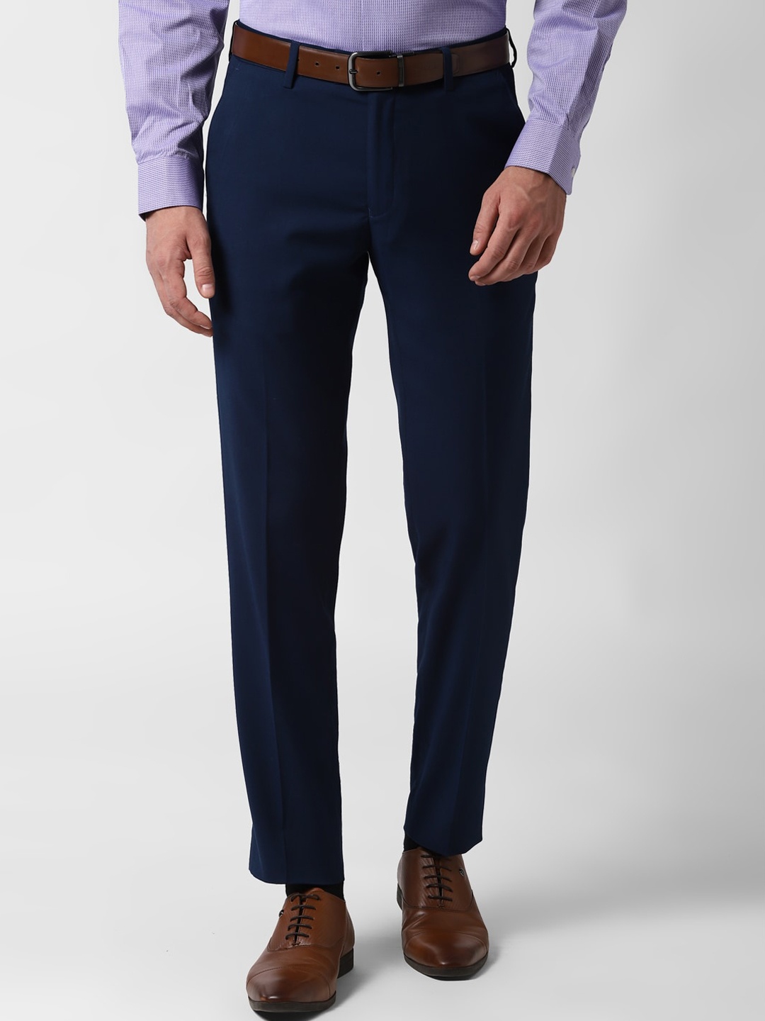 Peter England Men Navy Blue Slim Fit Solid Formal Trousers