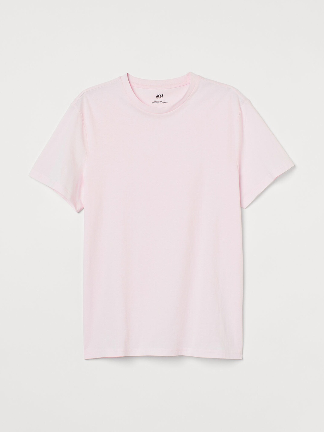 

HM Men Pink Solid Round-Neck Pure Cotton T-shirt Regular Fit