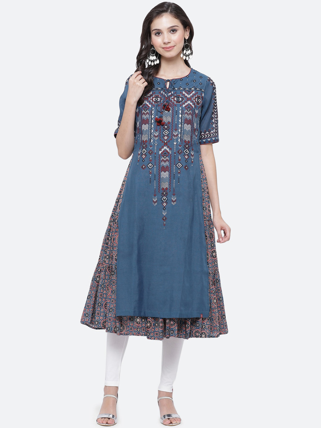 

Biba Women Blue Geometric Embroidered Kurta