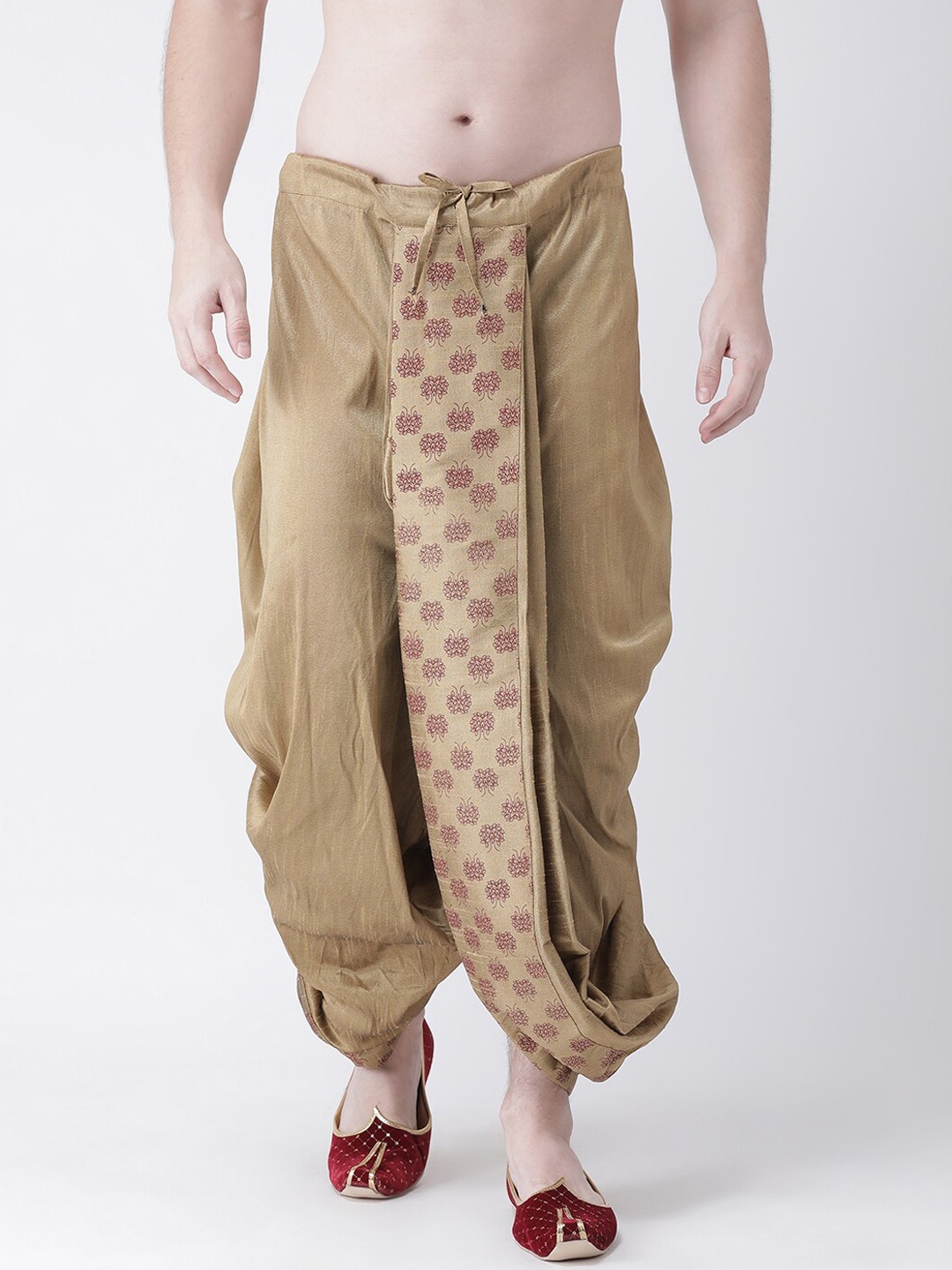 

DEYANN Men Beige & Maroon Printed Dupion Silk Dhoti