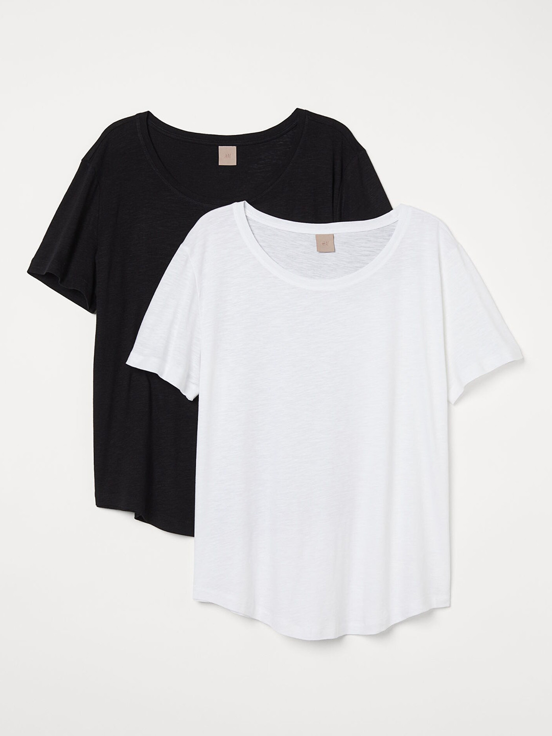 

H&M Plus Women White & Black Solid 2-Pack Modal-Mix T-shirts
