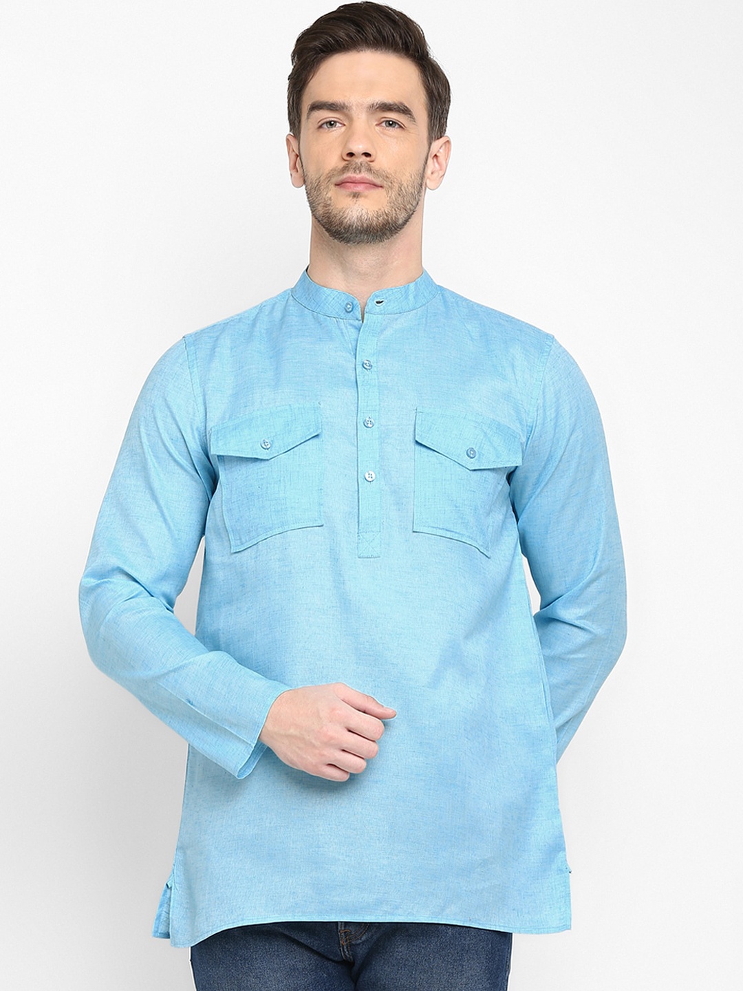 

hangup trend Men Blue Solid Short Kurta