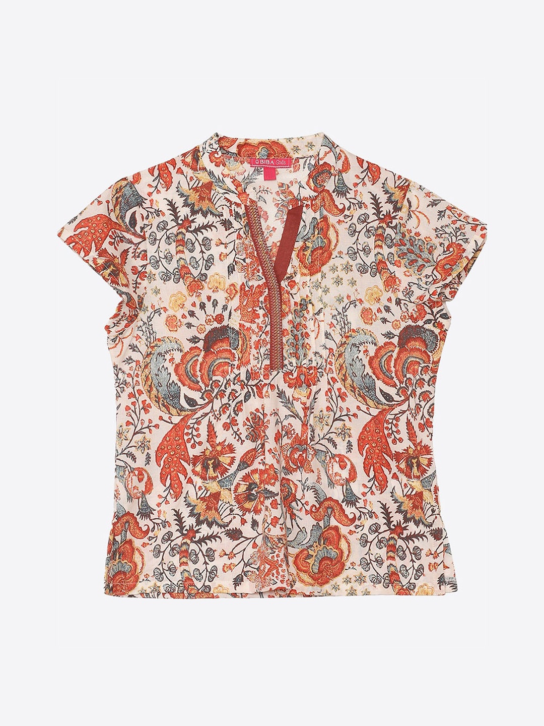 

Biba Girls Off White & Coral Red Printed Straight Kurti