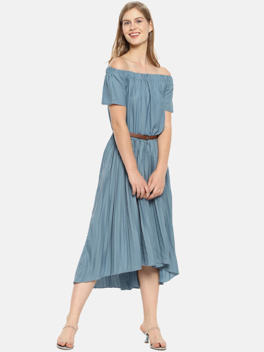 Campus Sutra Women Blue Solid A-Line Dress