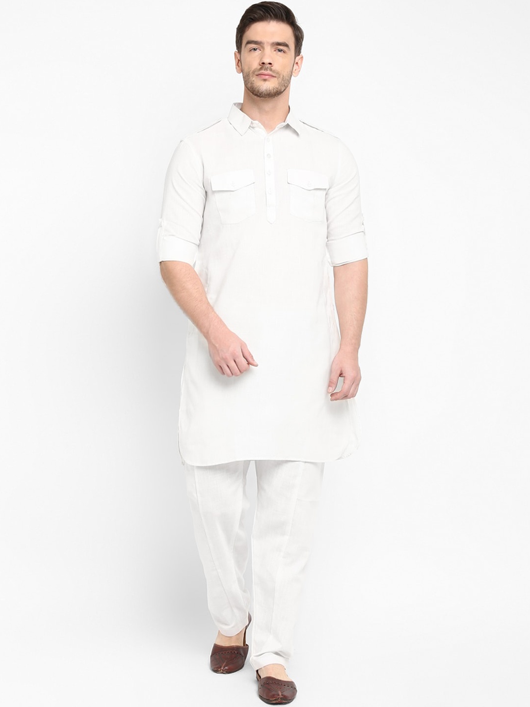 

hangup trend Men White Solid Kurta with Trousers