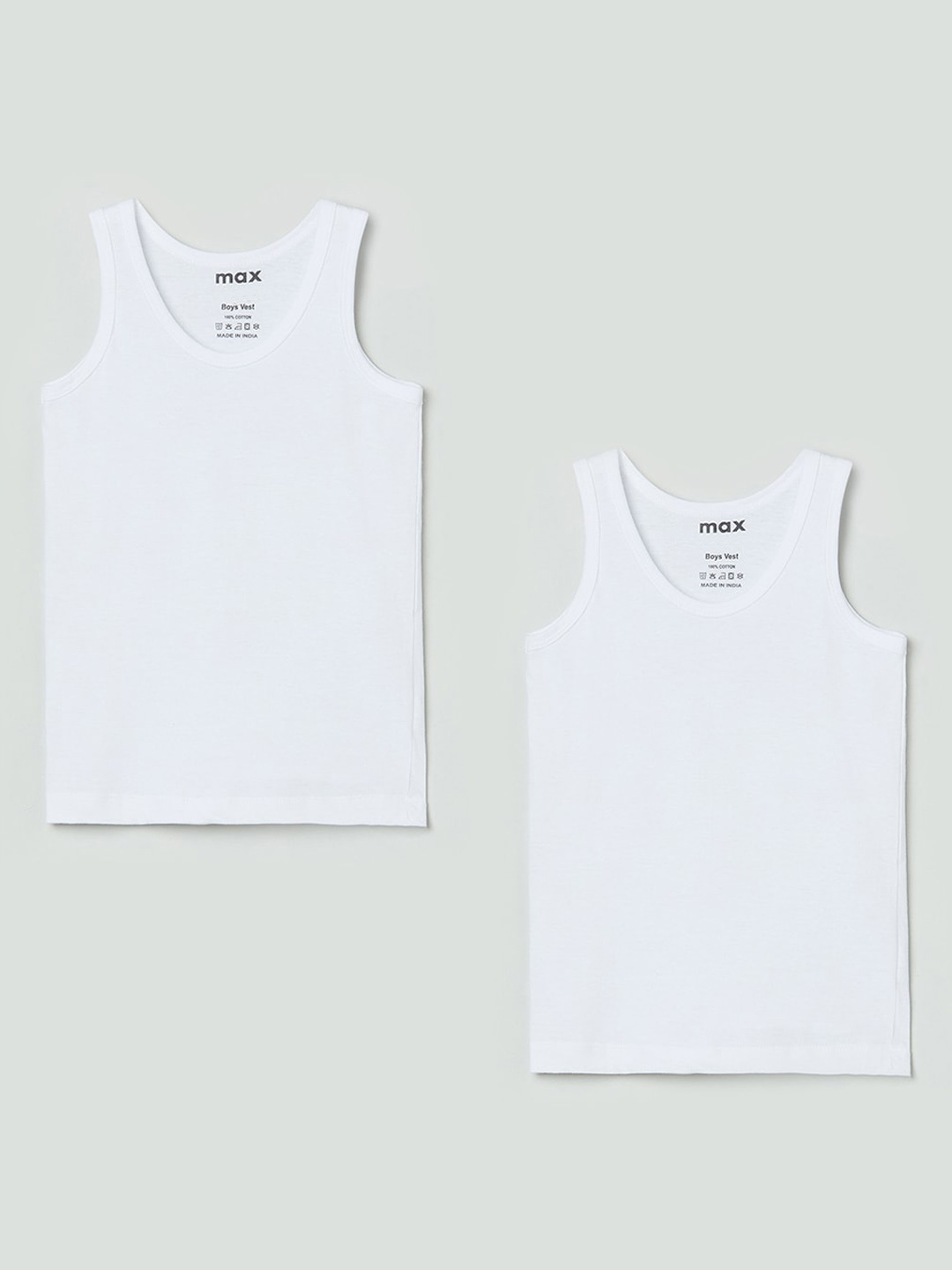 max Boys Pack of 2 White Solid Innerwear Vests NOOSDIV05
