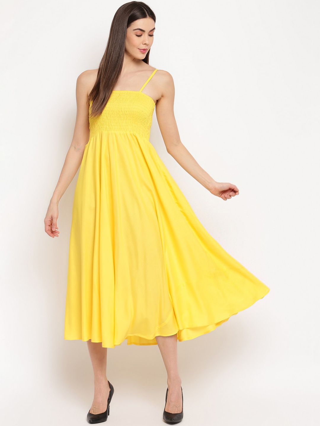 

Aawari Women Yellow Solid Fit and Flare Dress