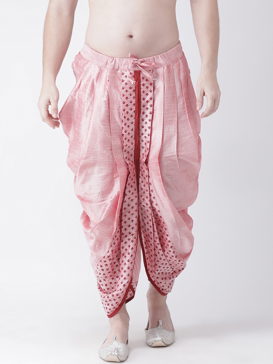 

DEYANN Men Pink & Maroon Printed Dupion Silk Dhoti