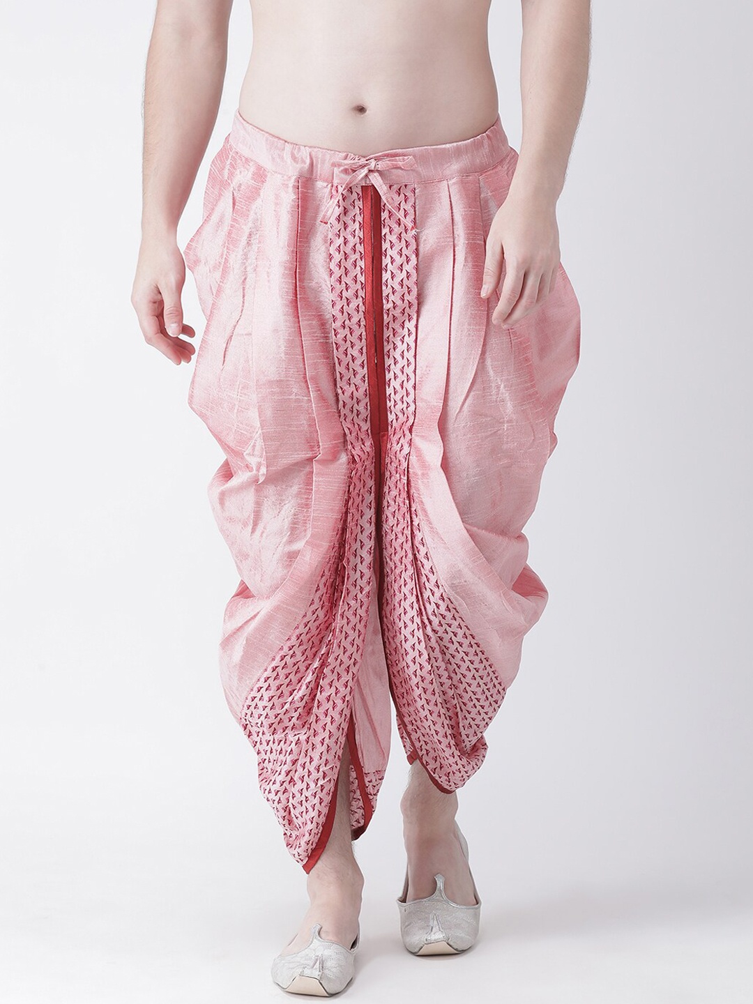 

DEYANN Men Pink & Red Printed Dupion Silk Dhoti