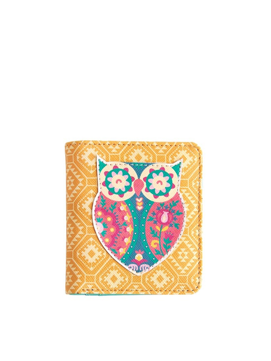 Chumbak Women Mustard & Teal Printed Card Holder