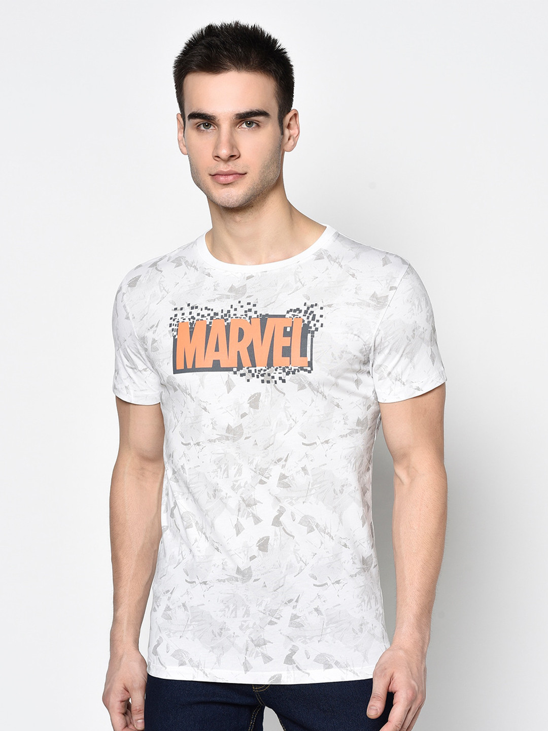 

Octave Men White & Grey Printed Round Neck T-shirt