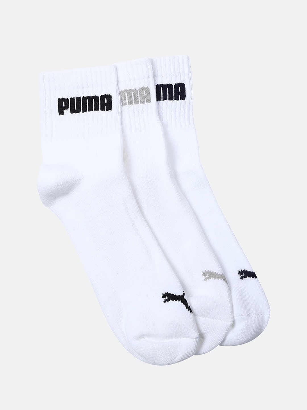 

Puma Adults White Black Pack of 3 Brand Logo Patterned Calf Length Socks