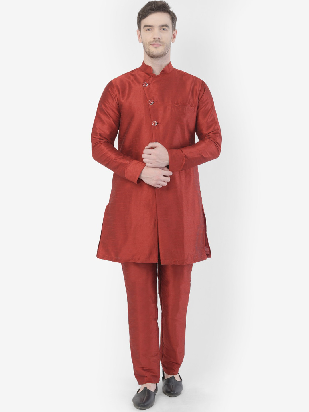 

SG LEMAN Men Maroon Woven Design Kurta with Pyjamas