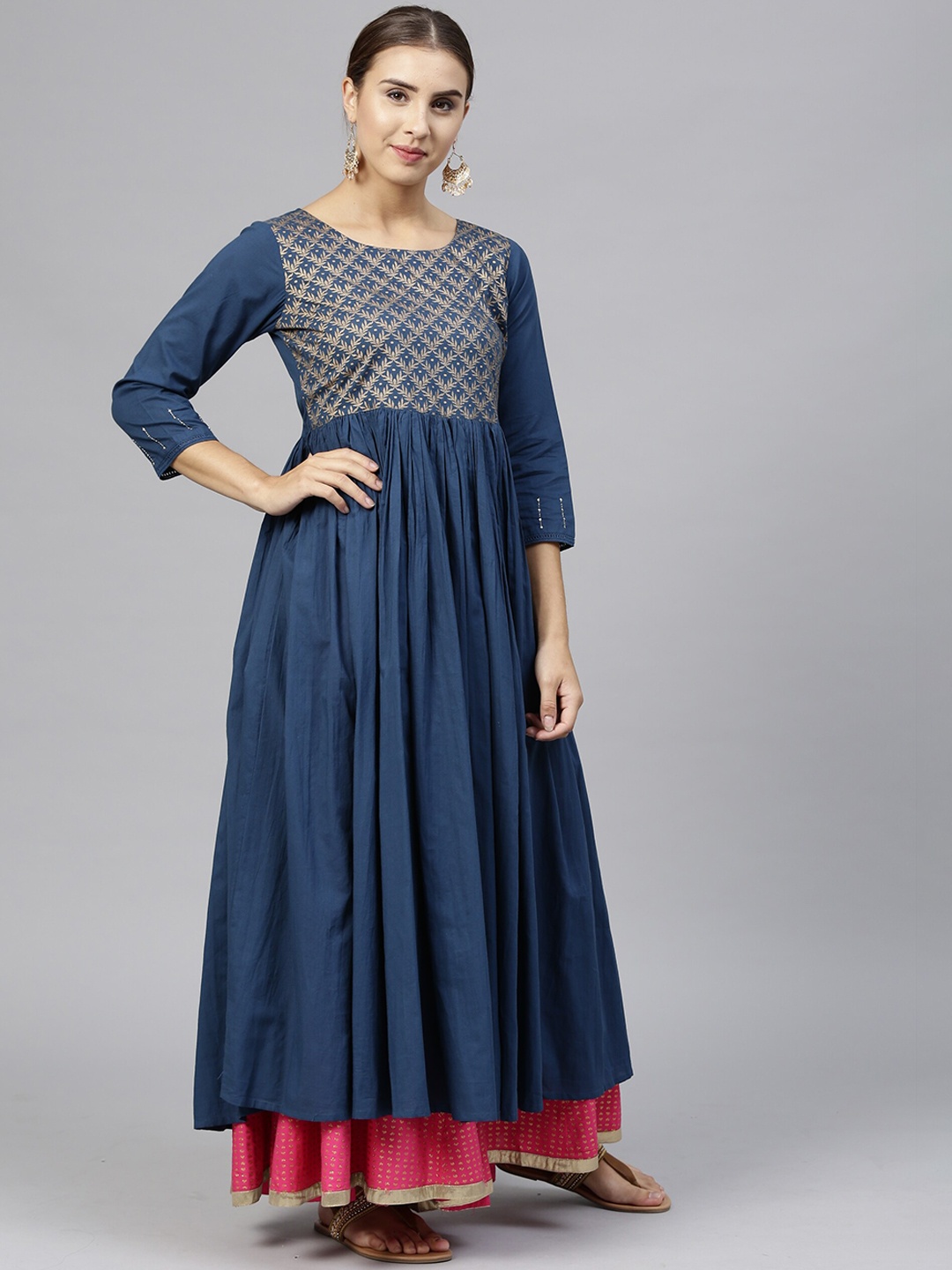 

Varanga Women Teal & Red Thread Work Anarkali Kurta