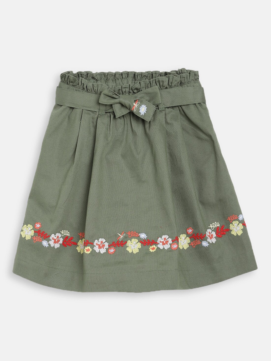 

ELLE Girls Olive Green & Red Solid A-Line Mini Skirt