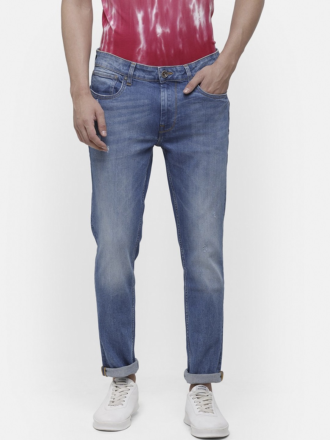 

Voi Jeans Men Blue Skinny Fit Mid-Rise Low Distress Stretchable Jeans
