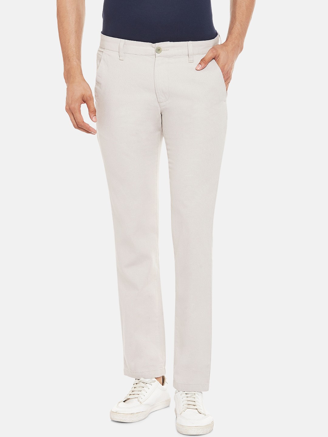 

BYFORD by Pantaloons Men Grey Cotton Slim Fit Solid Regular Trousers