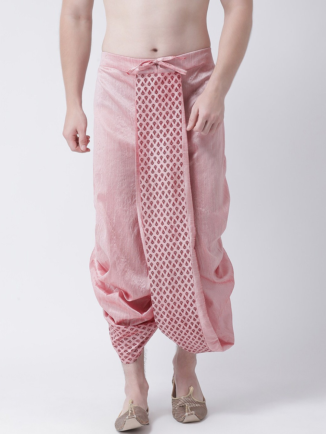 

DEYANN Men Red & Pink Printed Dupion Silk Dhoti