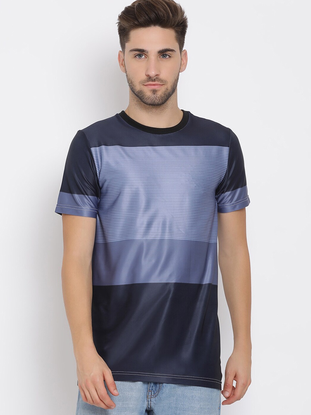 

Hangup Men Blue Striped Round Neck T-shirt