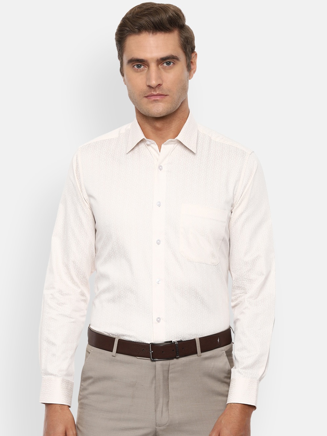 

Louis Philippe Men Off-White Slim Fit Printed Cotton Formal Shirt