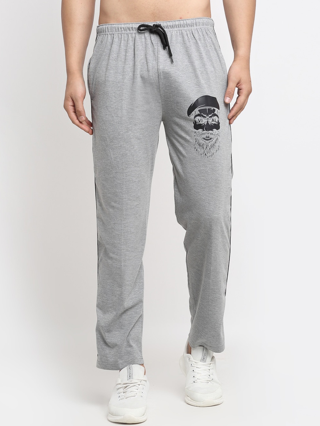 

VIMAL JONNEY Men Silver & Black Graphic Printed Cotton Track Pant