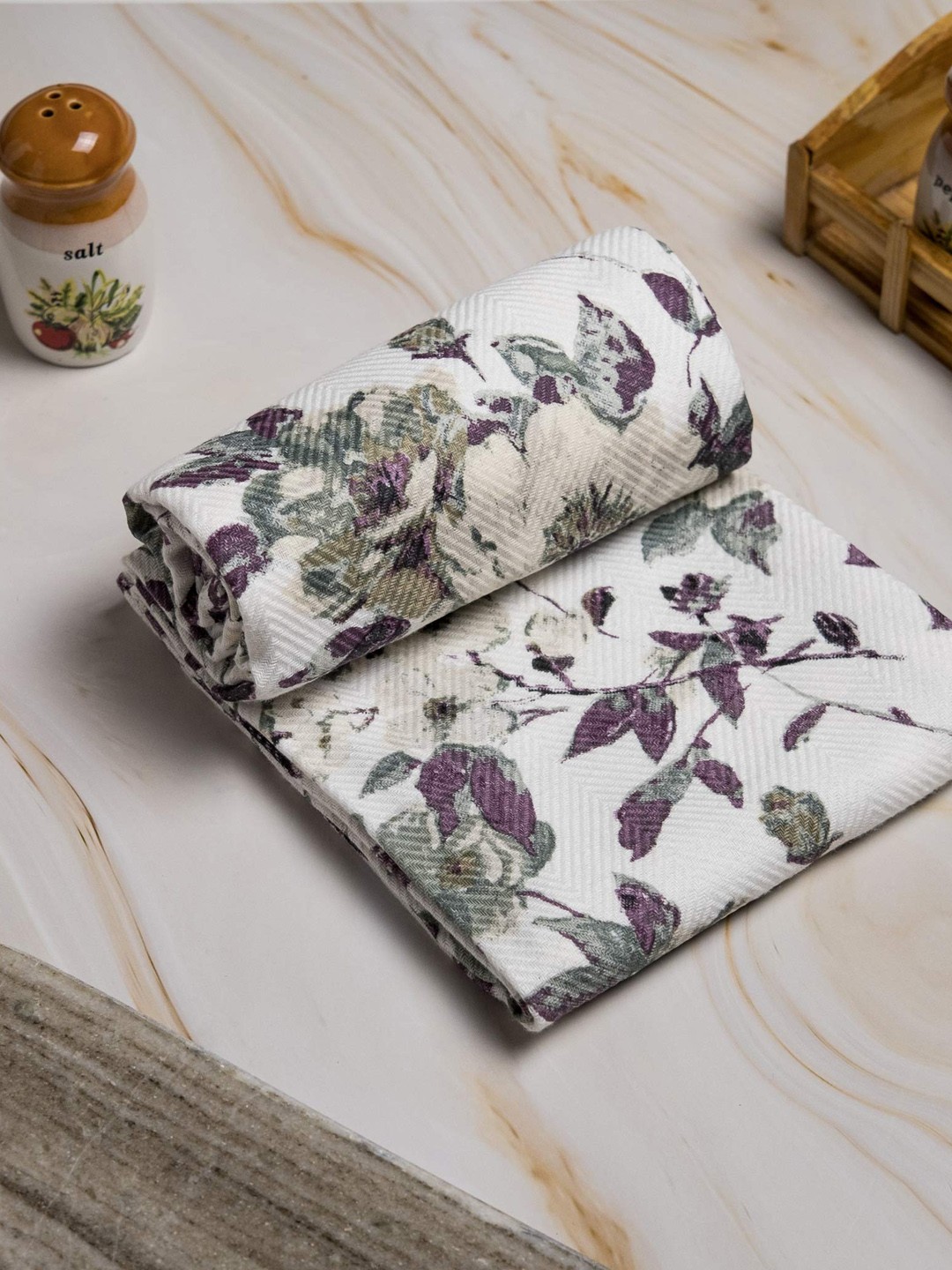 

happywagon Grey Langdon Floral Cotton Kitchen Towels, Off white