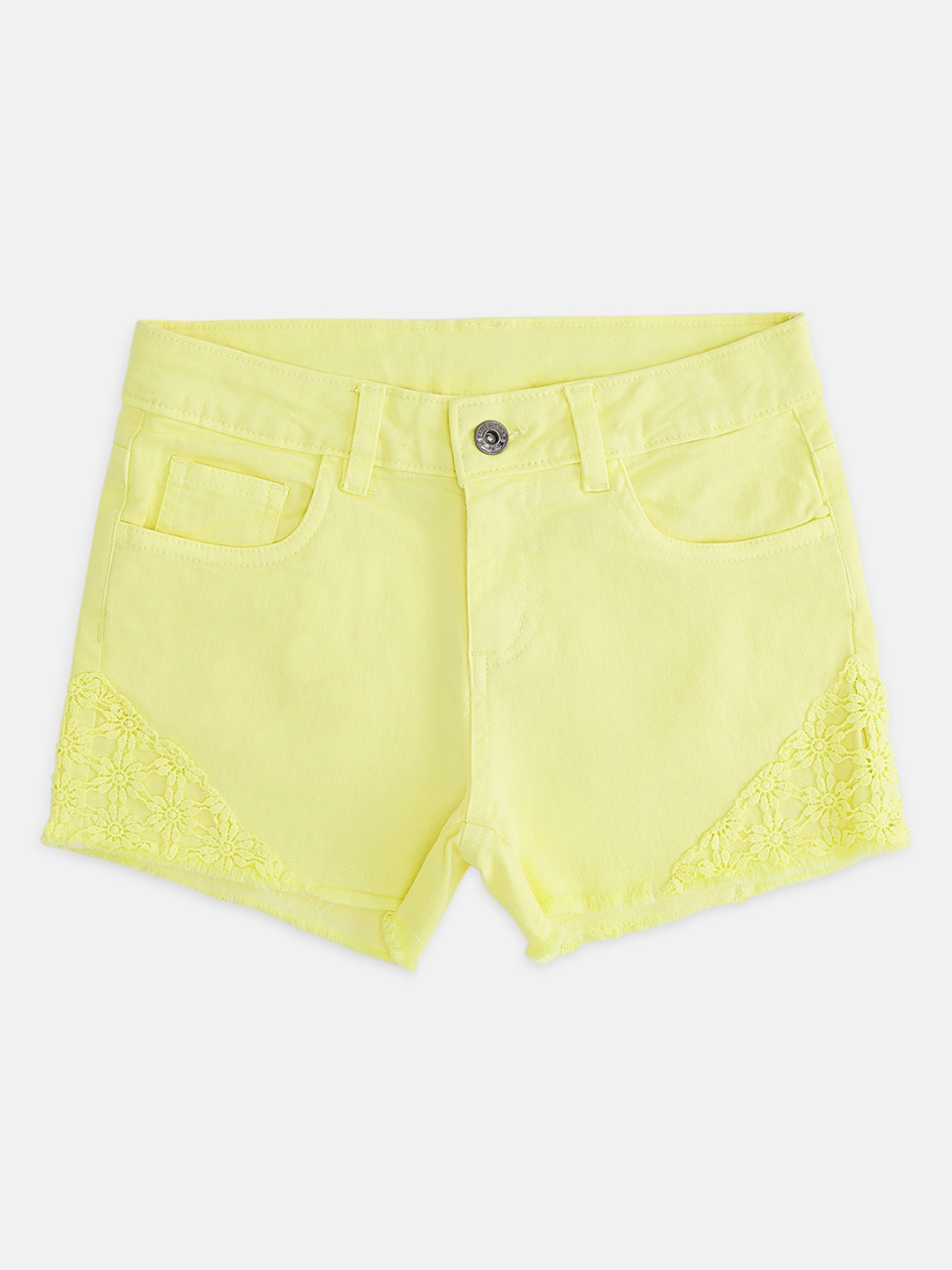 

Pantaloons Junior Girls Yellow Solid Regular Fit Denim Shorts