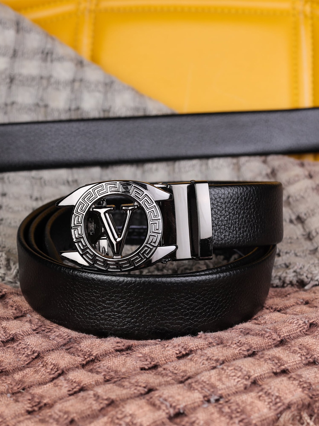 Kastner Men Black & Silver-Toned Textured Belt