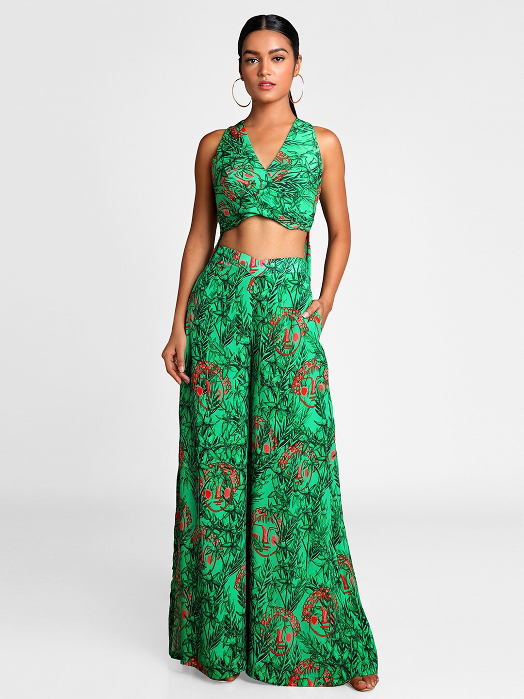 

Masaba Women Green & Red Printed Cotton Jumpsuit