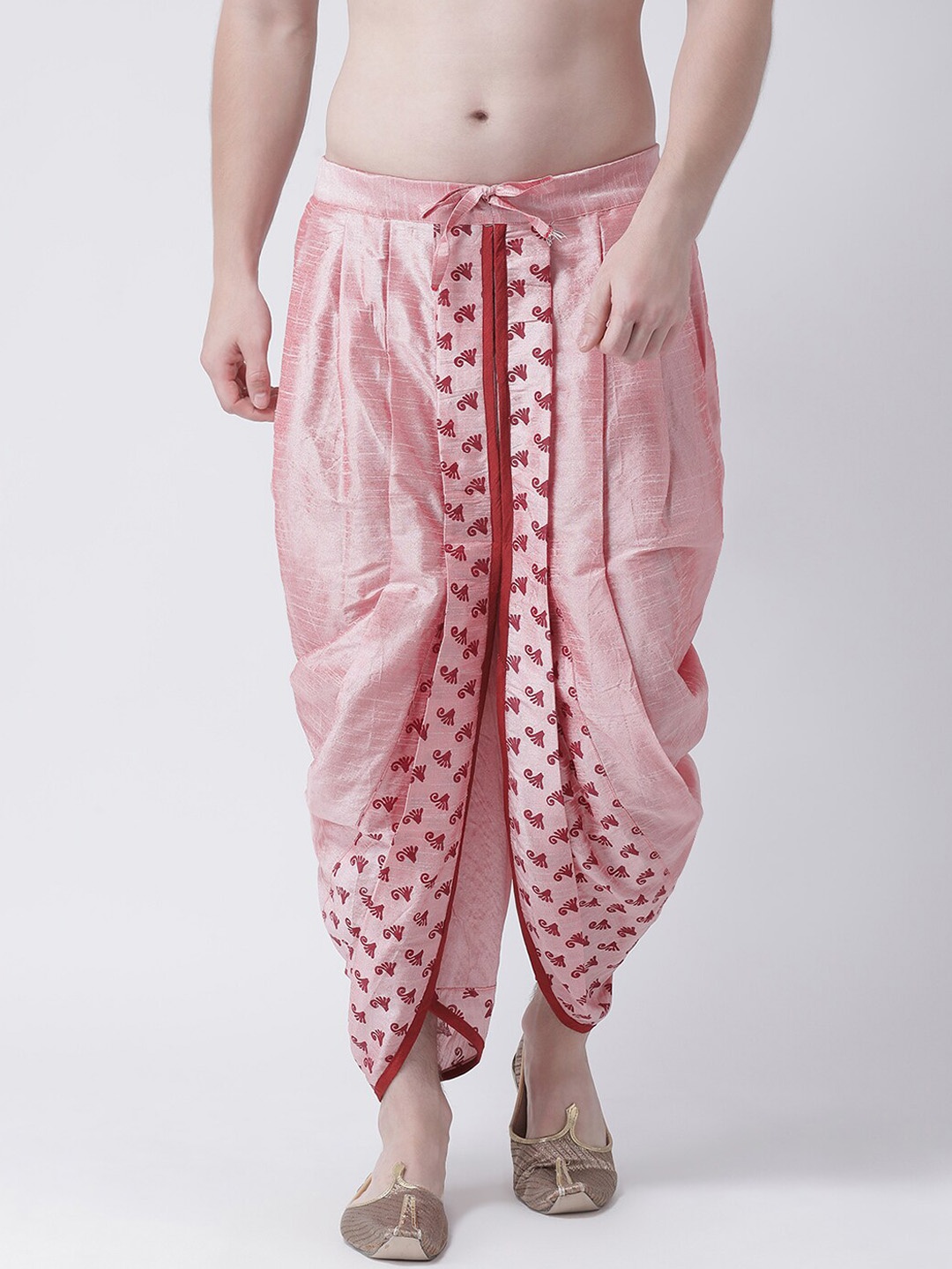 

DEYANN Men Pink & Red Printed Dupion Silk Dhotis