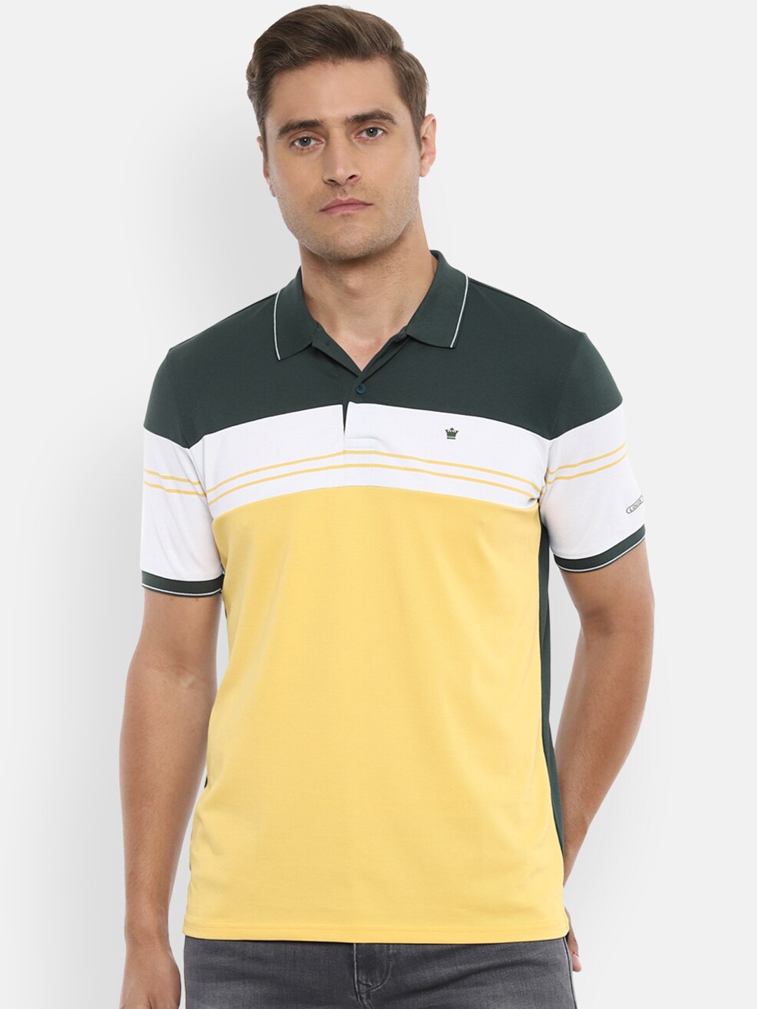 

Louis Philippe Men Yellow Colourblocked Polo Collar T-shirt