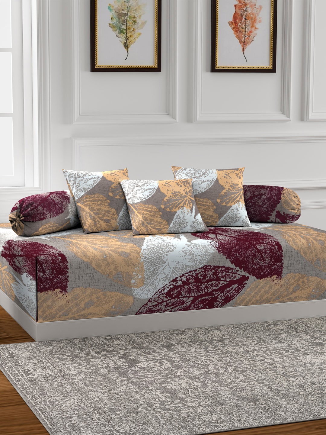 

KLOTTHE Set Of 6 Grey & Yellow Printed Bedsheet With Bolster & Cushion Covers