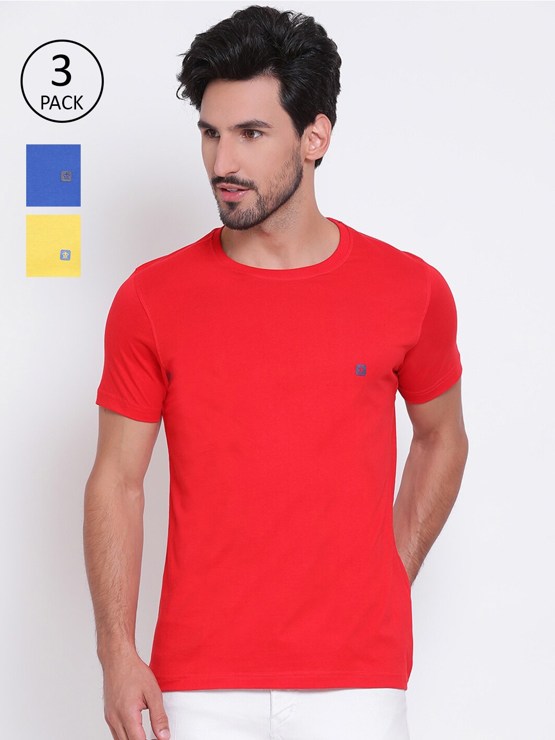 

Turtle Men Pack of 3 Solid Round Neck T-shirts, Red