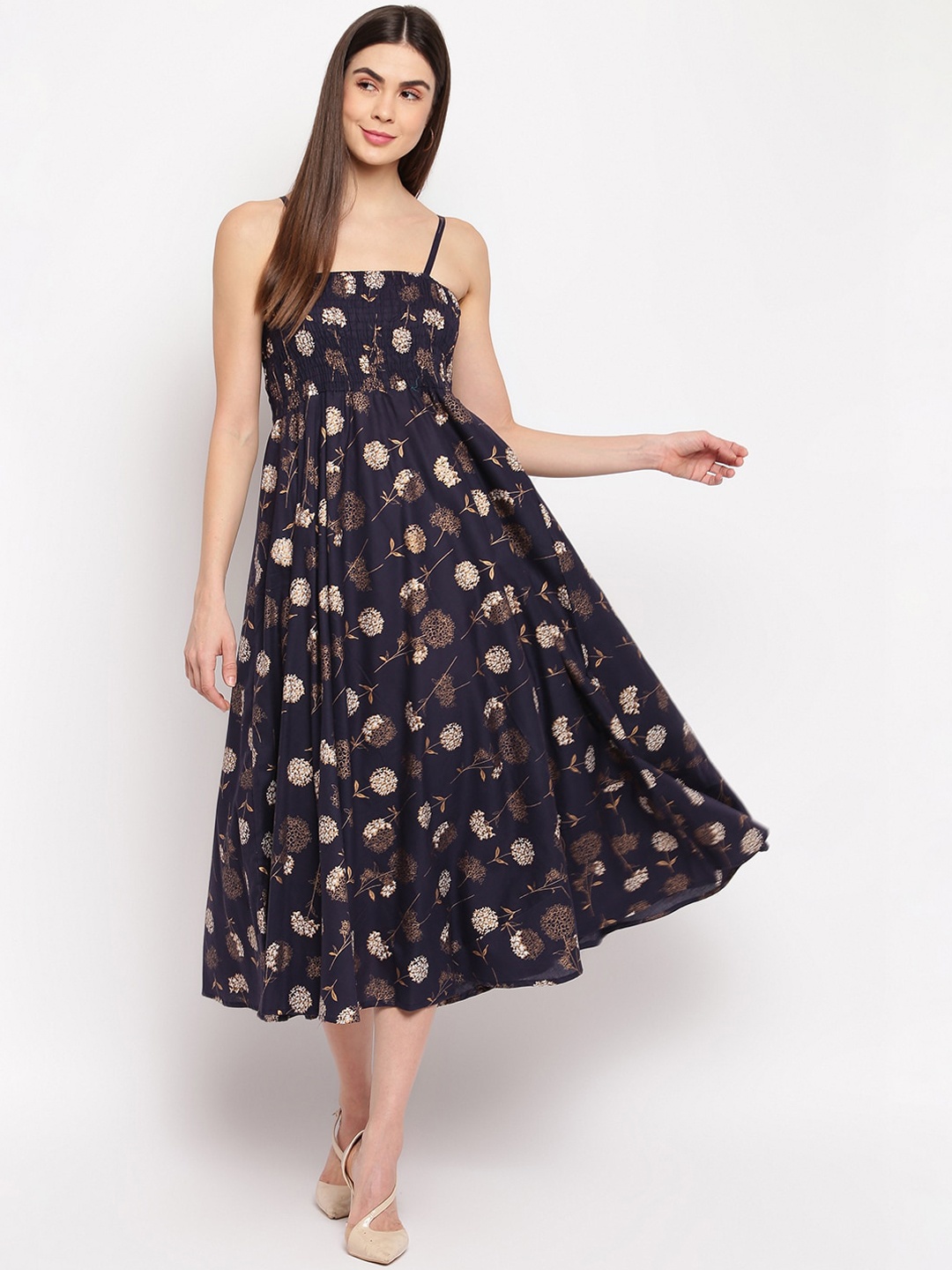 

Aawari Women Black & Beige Printed Fit and Flare Dress