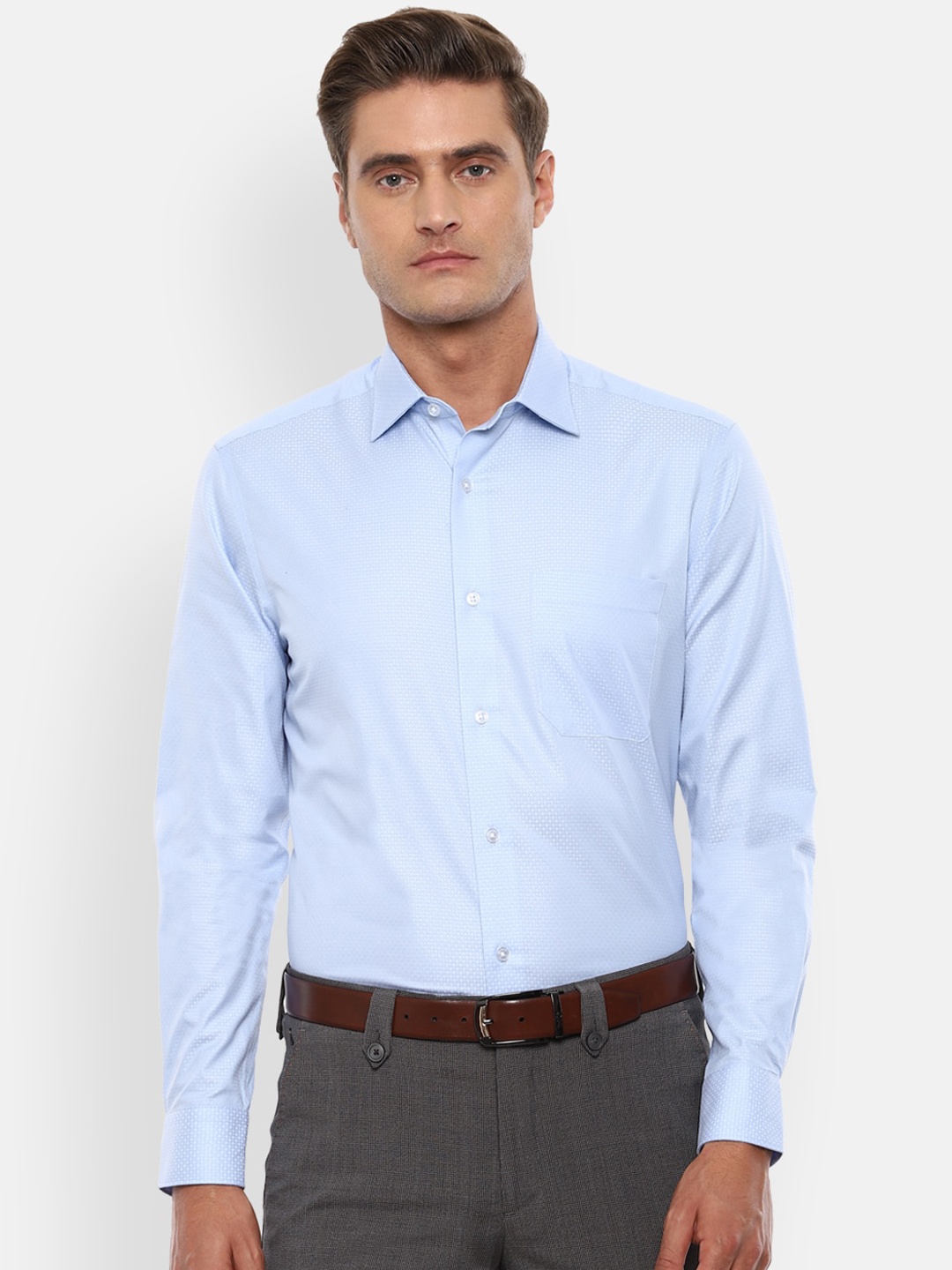 

Louis Philippe Gods & Kings Men Blue Regular Fit Self Design Cotton Formal Shirt