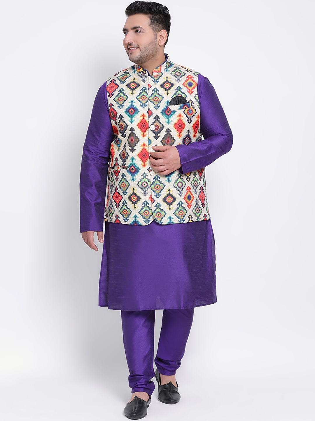 

hangup trend Men Blue Solid Kurta with Churidar with Nehru Jacket