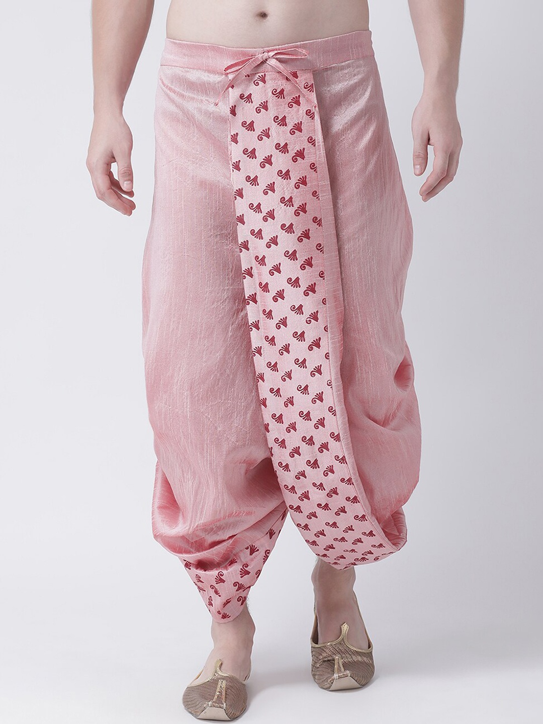 

DEYANN Men Pink & Red Printed Dupion Silk Dhoti Pants