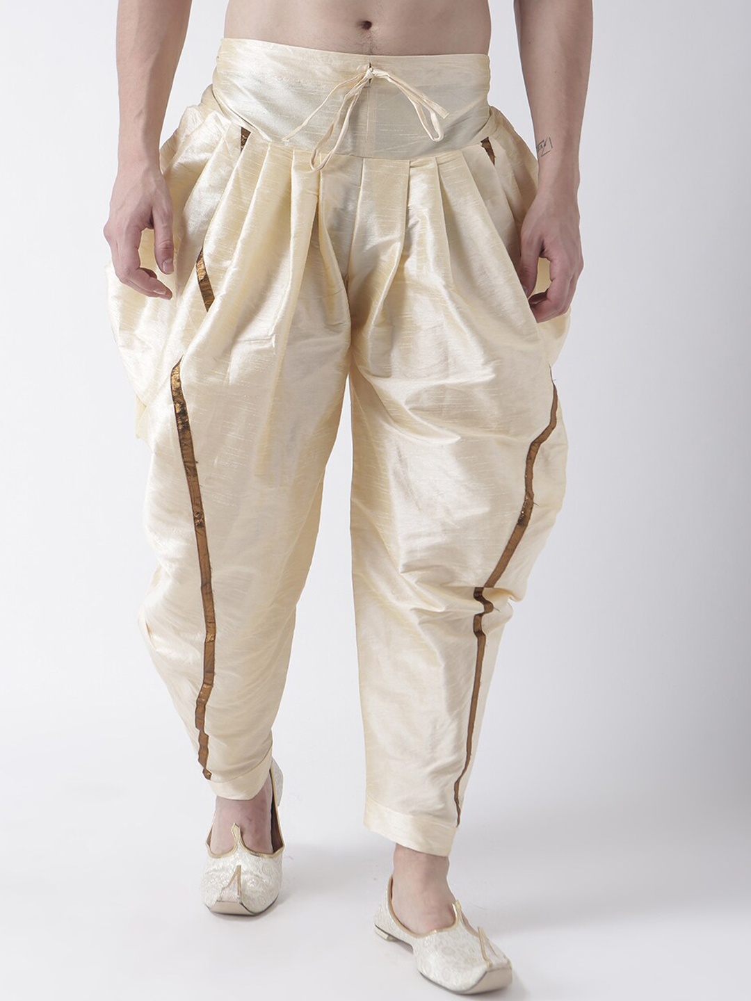 

DEYANN Men Cream-Coloured Solid Dupion Silk Dhotis