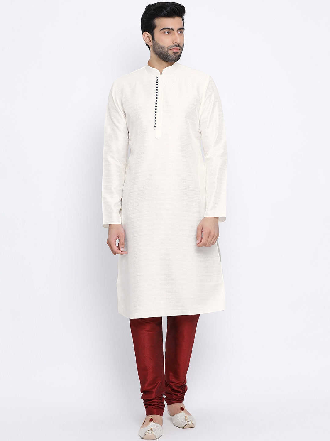 

NAMASKAR Men Cream-Coloured Silk Solid Kurta