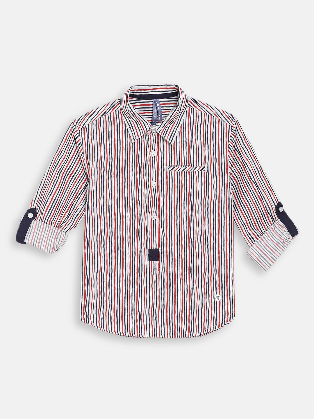 

Blue Giraffe Boys White & Red Regular Fit Striped Casual Shirt