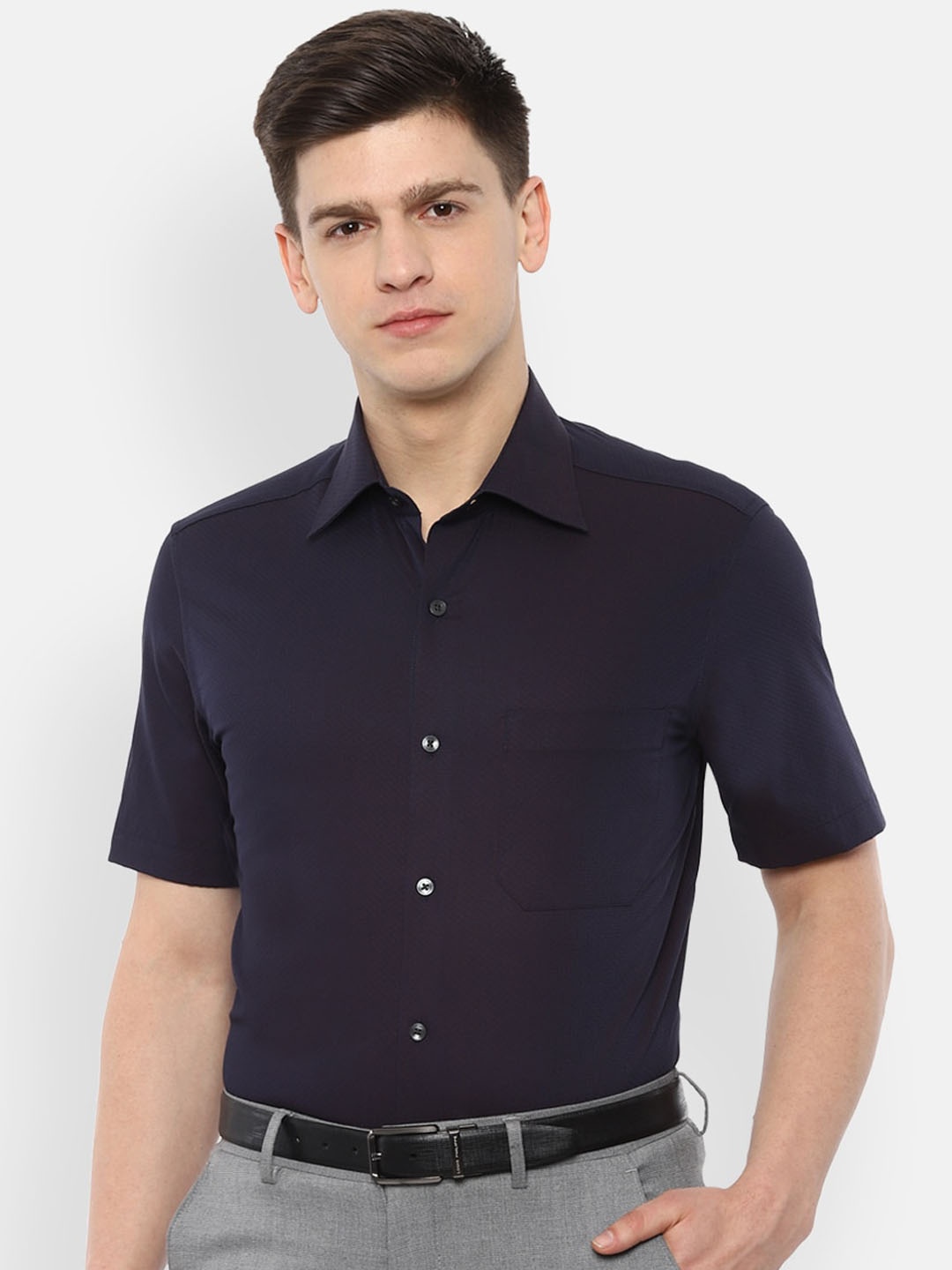

Louis Philippe Men Navy Blue Regular Fit Solid Cotton Formal Shirt