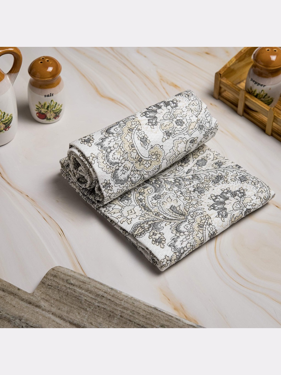 

happywagon Tara Paisley Cotton Kitchen Towels, Cream
