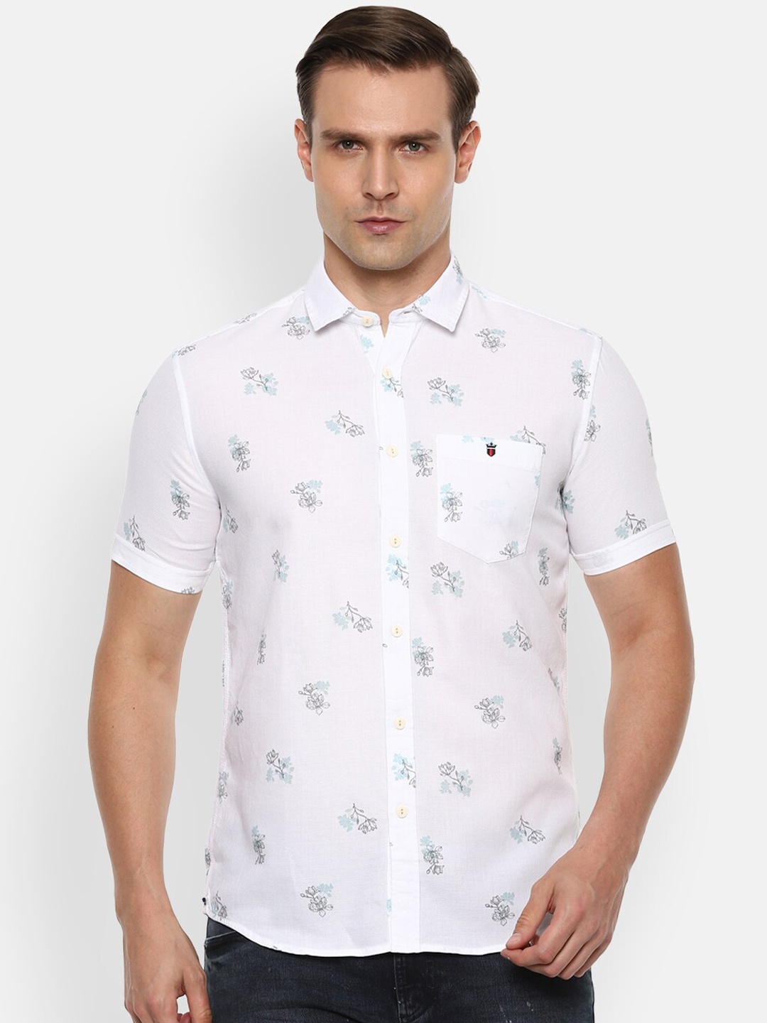 

Louis Philippe Jeans Men White & Black Slim Fit Printed Casual Shirt