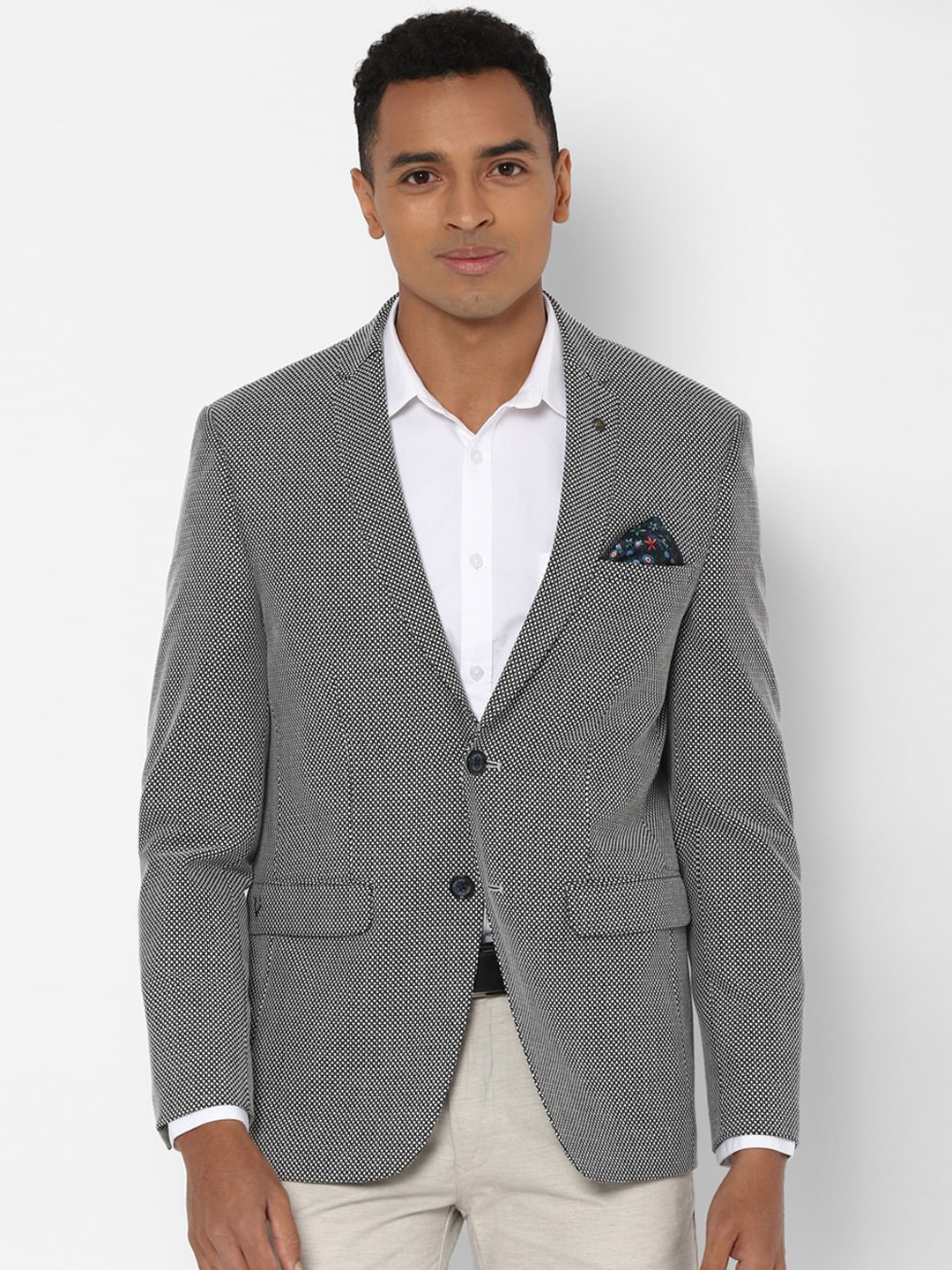 

Allen Solly Men White & Black Printed Slim-Fit Single-Breasted Formal Blazer