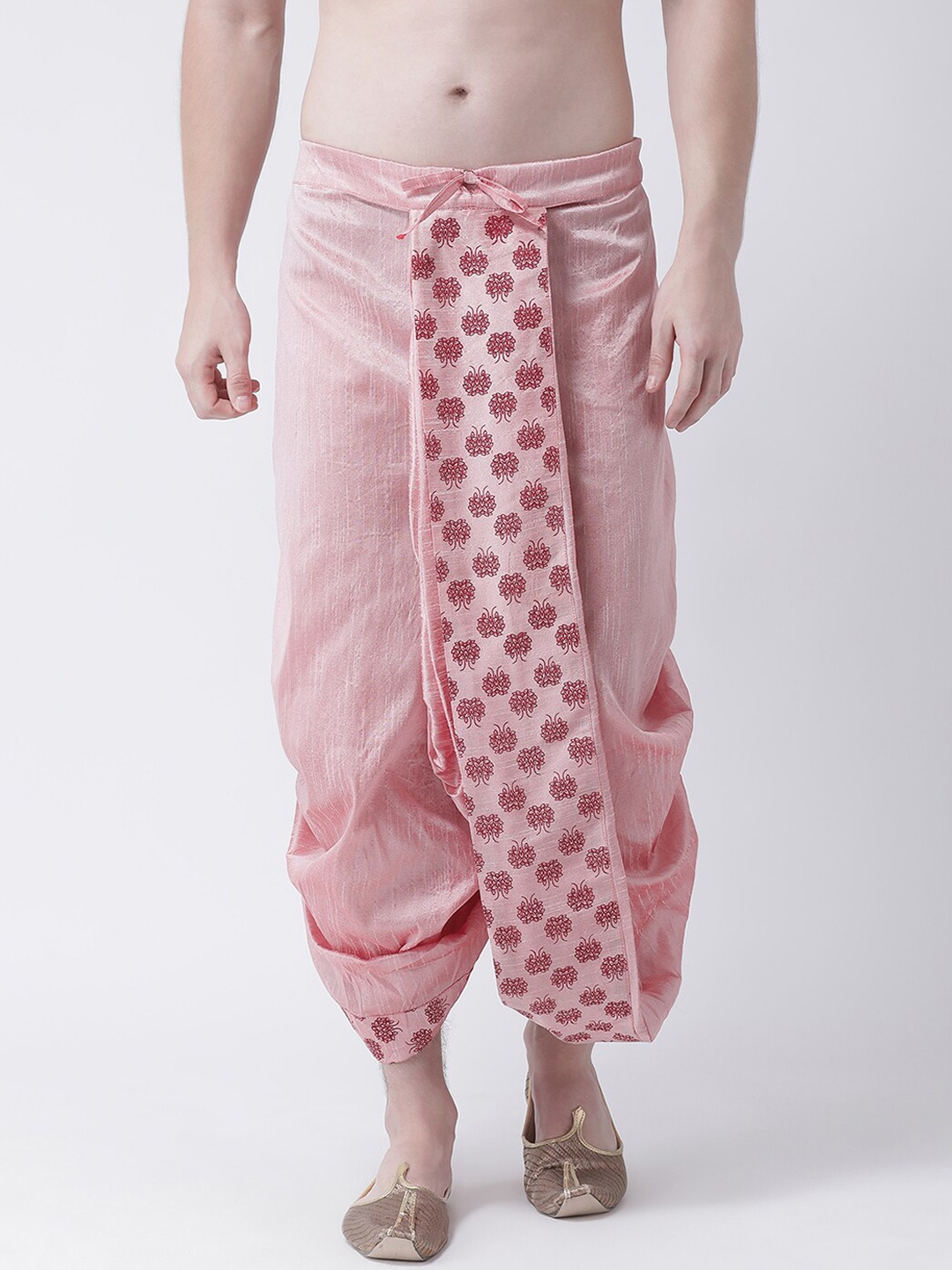 

DEYANN Men Pink & Maroon Printed Dupion Silk Dhoti