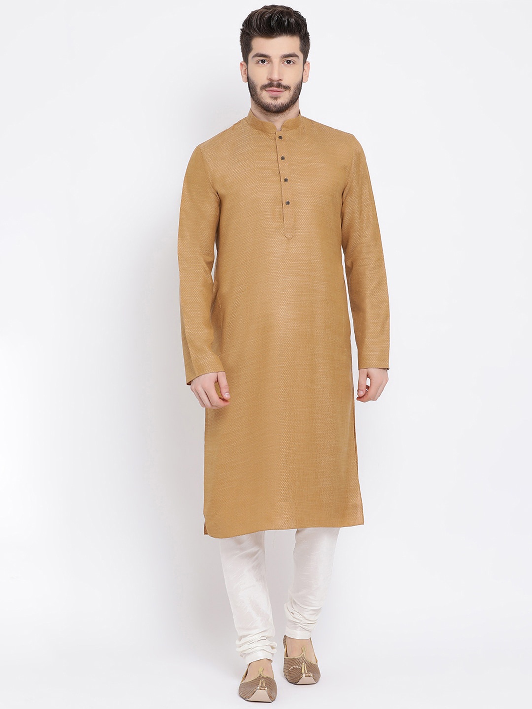 

NAMASKAR Men Brown Cotton Self Design Kurta